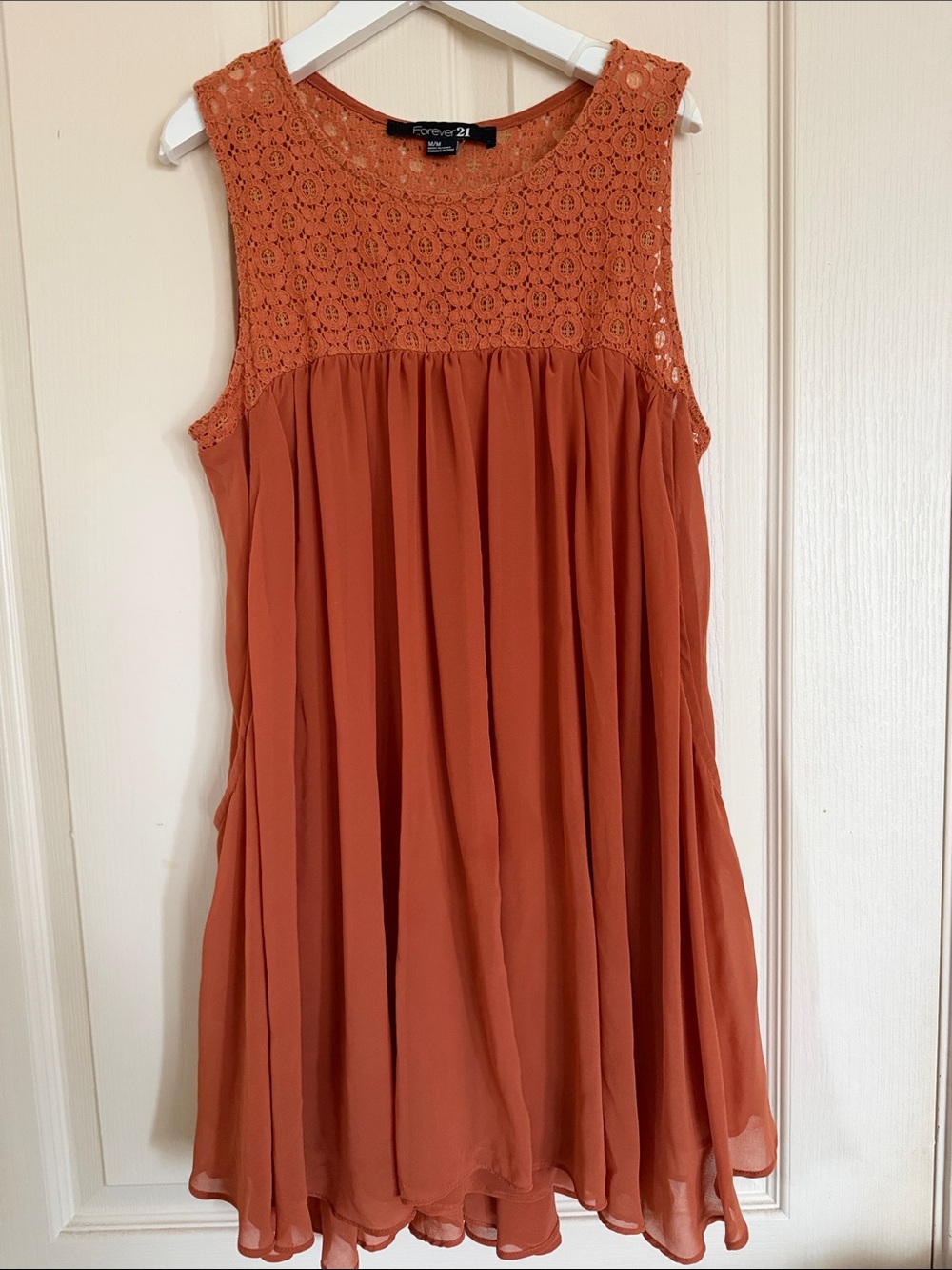 Forever 21 Girls' Rust Orange Lace Yoke Chiffon Sundress